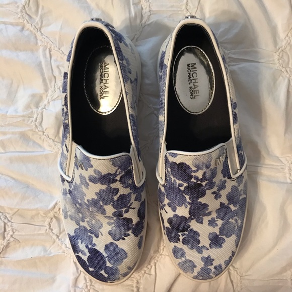 Michael Kors Blue Floral Slip On Sneakers - Picture 5 of 5